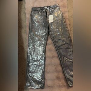 Zara Shimmering Silver Wide Leg Pants